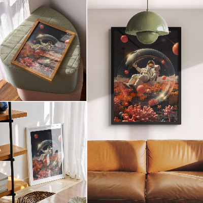 Sieninis plakatas Astronauto erdvė spalvingi augalai kosmosas