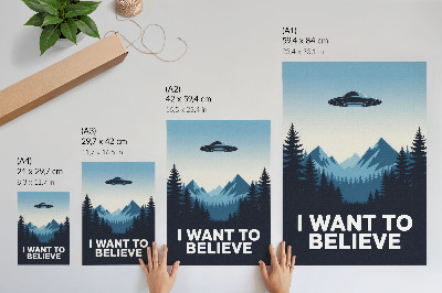Plakatas NSO miško kalnai paslaptingas modernus stilius