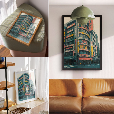 Plakatas svetainei Spalvingi užrašai ant modernistinių pastatų