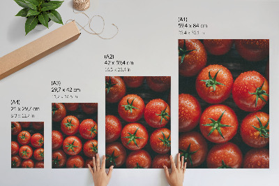 Plakatas svetainei Sultingi pomidorai su vandens lašais