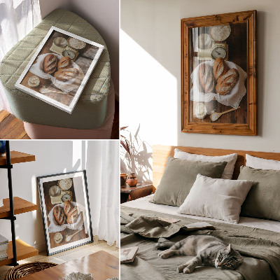 Plakatas Duonos krepšelio mastelio miltai medinis paviršius
