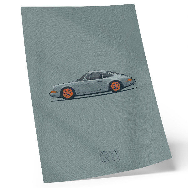 Plakatas Klasikinio automobilio oranžiniai ratlankiai pilkame fone