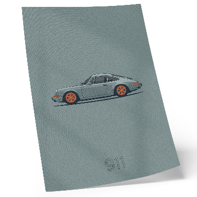 Plakatas Klasikinio automobilio oranžiniai ratlankiai pilkame fone