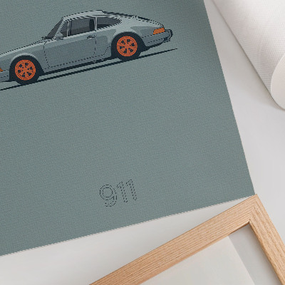 Plakatas Klasikinio automobilio oranžiniai ratlankiai pilkame fone