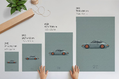 Plakatas Klasikinio automobilio oranžiniai ratlankiai pilkame fone