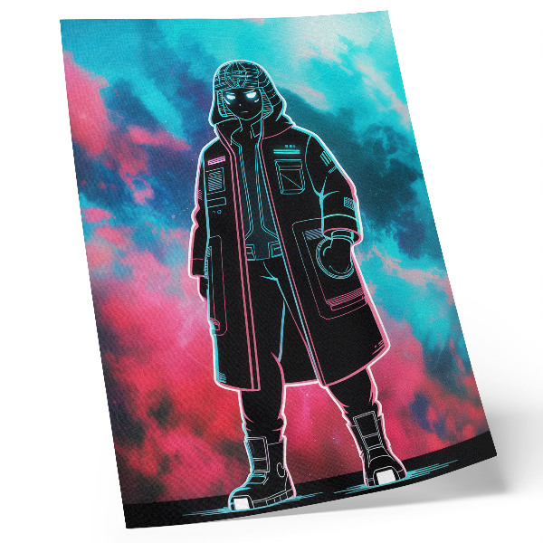 Plakatas svetainei Futuristinė figūra dangaus fone ryškiomis spalvomis