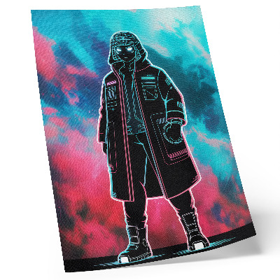Plakatas svetainei Futuristinė figūra dangaus fone ryškiomis spalvomis