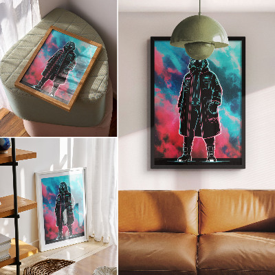 Plakatas svetainei Futuristinė figūra dangaus fone ryškiomis spalvomis