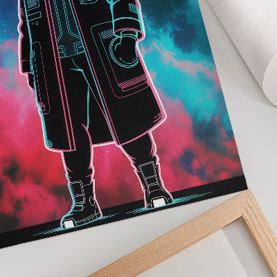 Plakatas svetainei Futuristinė figūra dangaus fone ryškiomis spalvomis