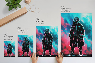 Plakatas svetainei Futuristinė figūra dangaus fone ryškiomis spalvomis