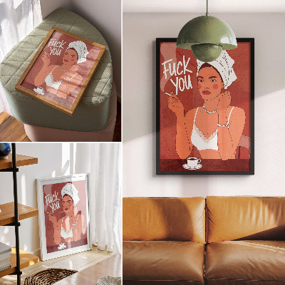 Plakatas Raudonai baltas elegantiškas humoristinės moters portretas