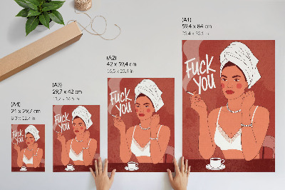 Plakatas Raudonai baltas elegantiškas humoristinės moters portretas