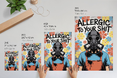 Plakatas svetainei Komiksų stiliaus personažas su kauke ir spalvingomis gėlėmis