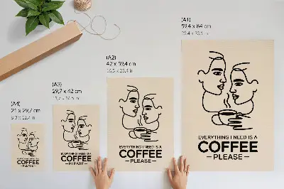 Plakatas minimalistinis veido kontūras su puodeliu kavos