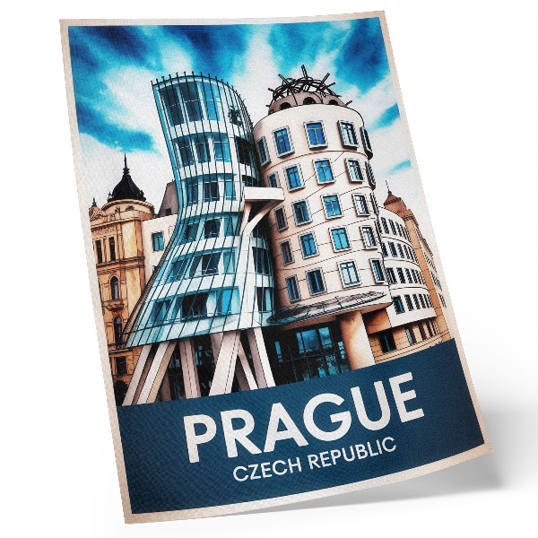 Dekoratyvinis plakatas Prahos futuristinė architektūra ir modernumas