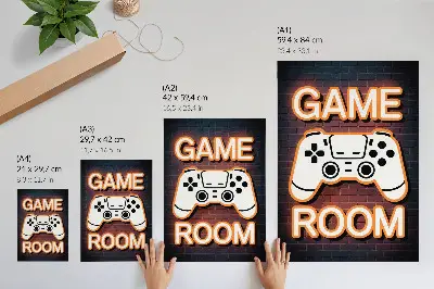 Plakatas svetainei su neoninio ženklo valdikliu juodame fone