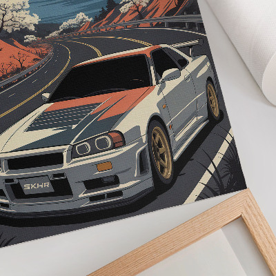 Plakatas Sportinių automobilių kalnų dinamiška scena