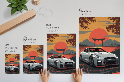 Dekoratyvinis plakatas Automobilis harmoningame Japonijos kraštovaizdyje