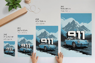 Plakatas Klasikinio automobilio kalno fonas didelėmis raidėmis