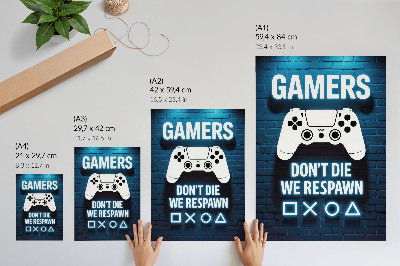 Dekoratyvinis plakatas Mėlynos plytų sienos balti valdiklių užrašai