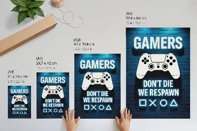 Dekoratyvinis plakatas su mėlynos plytų sienos ir baltų užrašų raštu