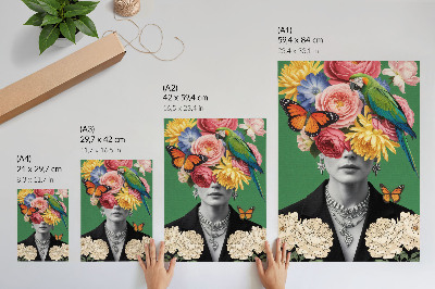 Plakatas Gėlės, paukščiai, drugeliai, elegantiškos figūros, siurrealizmas