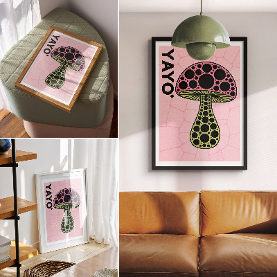 Sieninis plakatas Grybų geometrijos teksto modernumas