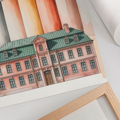 Plakatas svetainei Klasikinis pastatas ir spalvingi silosai