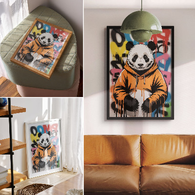 Dekoratyvinis plakatas Panda su grafiti džemperiu, gatvės stiliumi