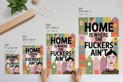 Sieninis plakatas spalvingi geometriniai namai su užmerktomis akimis