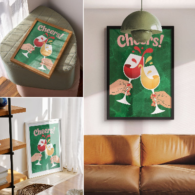 Sieninis plakatas Spalvingi akiniai žaliame fone dinamiško stiliaus