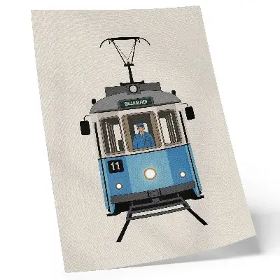 Sieninis plakatas retro tramvajus minimalistiniu stiliumi