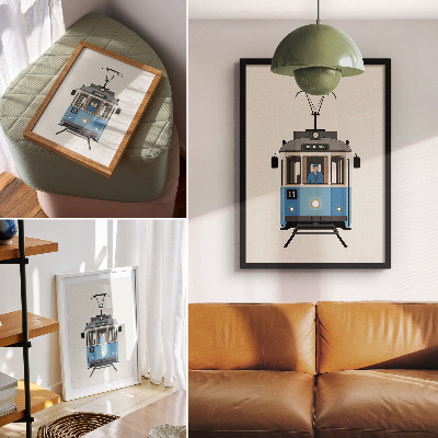 Sieninis plakatas Retro tramvajus minimalistinio stiliaus