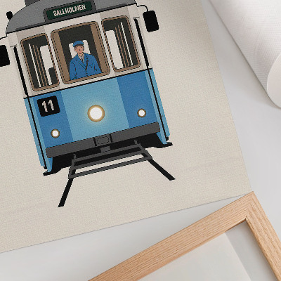 Sieninis plakatas Retro tramvajus minimalistinio stiliaus