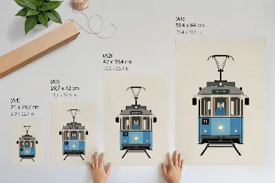 Sieninis plakatas retro tramvajus minimalistiniu stiliumi