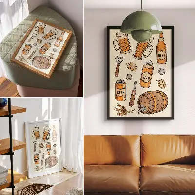 Plakatas alaus elementai su vintažine retro atmosfera