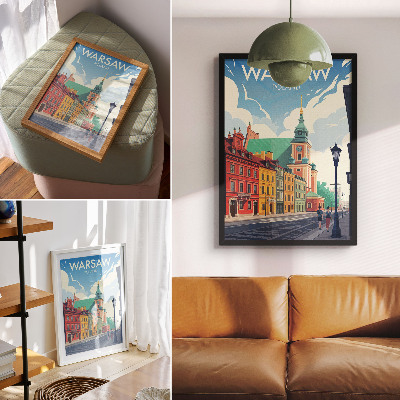 Plakatas Spalvingi daugiabučiai namai mėlyno dangaus architektūra