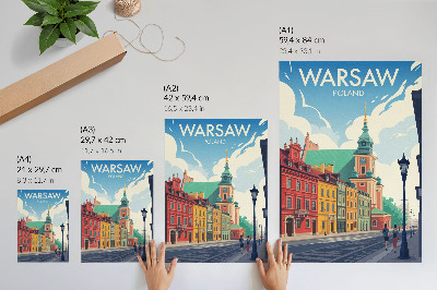 Plakatas Spalvingi daugiabučiai namai mėlyno dangaus architektūra