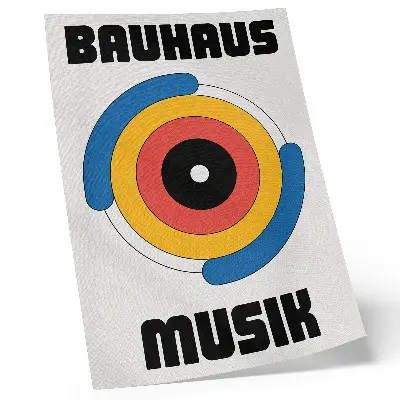 Plakatas svetainei Bauhaus stiliaus modernaus dizaino su ryškiomis spalvomis