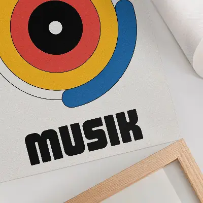 Plakatas svetainei Bauhaus stiliaus modernaus dizaino su ryškiomis spalvomis