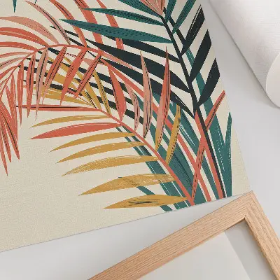 Sieninis plakatas su spalvingų tropinių lapų iliustracija