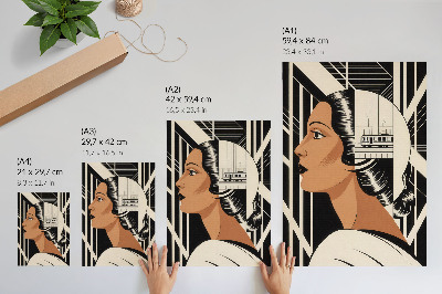 Sieninis plakatas Moteriškas profilis su geometrinėmis linijomis modernistiniu stiliumi