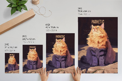 Plakatas svetainei Katė su užrašu oranžinė pilka smėlio spalvos