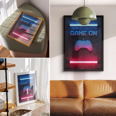 Plakatas Neoninių pikselių užrašas, žaidimų kilimėlio dinamika