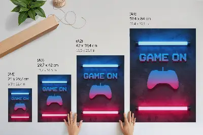 Plakatas neoninių pikselių užrašas su žaidimų kilimėlio dinamika