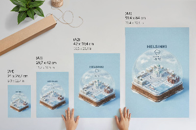 Plakatas svetainei Miniatiūrinis Helsinkis sniego rutulyje