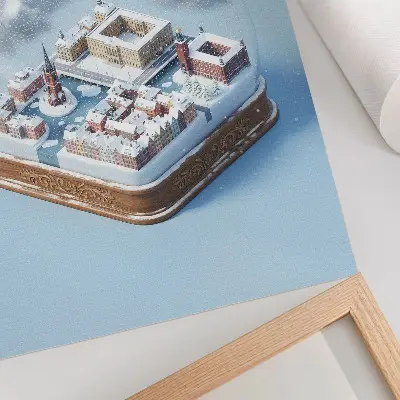 Plakatas svetainei Stokholmas sferoje, moderni architektūra ir žiemos klimatas