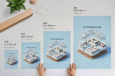 Plakatas svetainei Stokholmas sferoje, moderni architektūra, žiemos klimatas