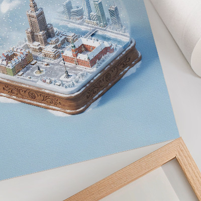 Plakatas Varšuvos žiemos stiklinis rutulys sniego architektūra