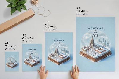 Plakatas Varšuvos žiemos stiklinis rutulys sniego architektūra